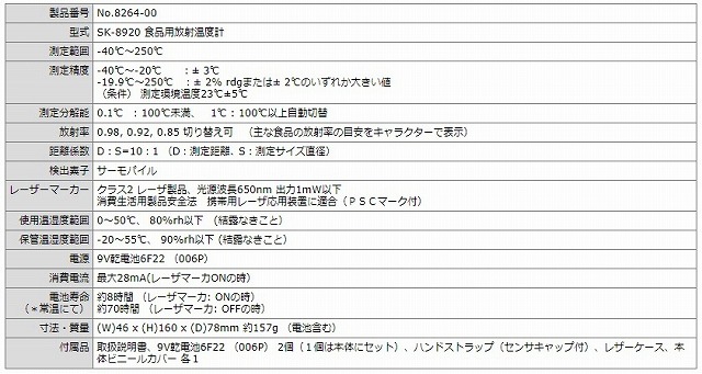 食品用放射温度計 SK-8920 計量器専門店のはかりや